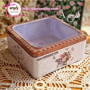 جعبه فلزی درب طلقی وارداتی طرح گل و پروانه