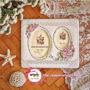 قاب عکس دوفریم پلی استری اروپایی وارداتی با گل‌های برجسته و نگین‌کاری