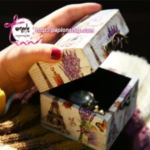 جعبه جواهرات چوبی با روکش چرمی طرح ایفل با قفل چفتی
