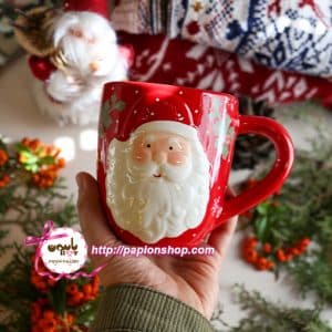 ماگ کریسمسی بابانوئل برجسته و شاخه های بری