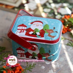 جعبه فلزی کریسمسی دسته دار طرح بابانوئل و آدم برفی