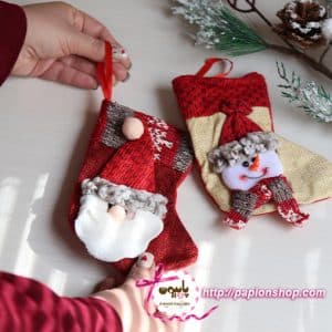 آویز جوراب کریسمسی سایز کوچک طرح بابانوئل و آدم برفی