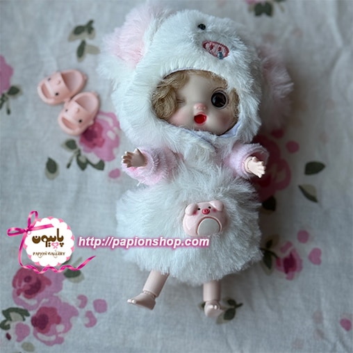 عروسک مفصلی بچه سرمایی با لباس خوک (وارداتی)