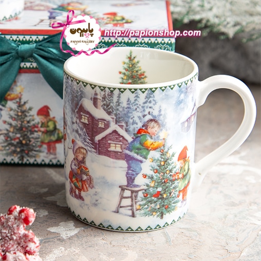 ماگ کریسمسی جعبه کادویی طرح بازی بچه ها در روز برفی