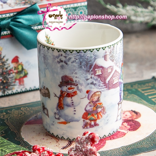 ماگ کریسمسی جعبه کادویی طرح بازی بچه ها در روز برفی