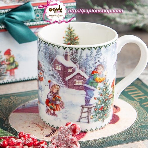 ماگ کریسمسی جعبه کادویی طرح بازی بچه ها در روز برفی