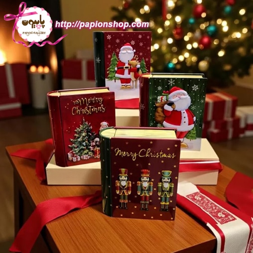 جعبه فلزی کریسمسی برجسته طرح کتاب