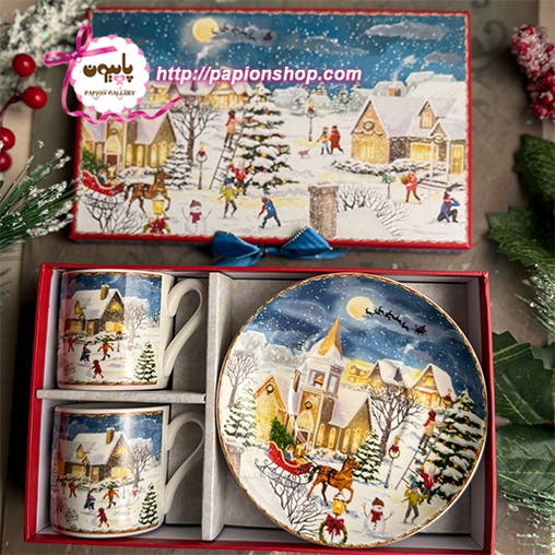 فنجان نعلبکی طرح دهکده کریسمسی