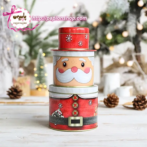 جعبه فلزی کریسمسی سه طبقه طرح بابانوئل