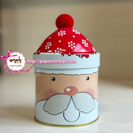 جعبه فلزی کریسمسی بابانوئل کلاه به سر