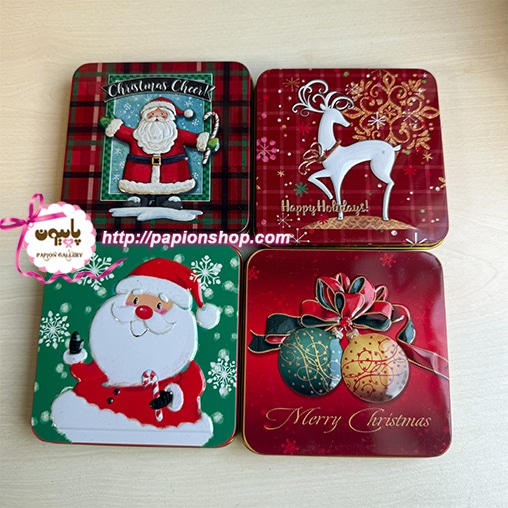 جعبه فلزی کریسمسی تخت با طرح برجسته