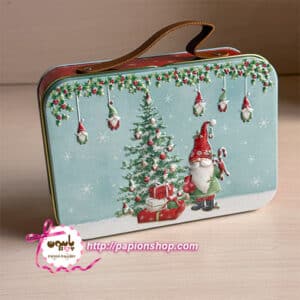 جعبه فلزی کریسمسی چمدان با دسته چرمی طرح لی لی پوت