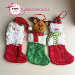 آویز جوراب کریسمسی سایز متوسط طرح بابانوئل آدم برفی و گوزن